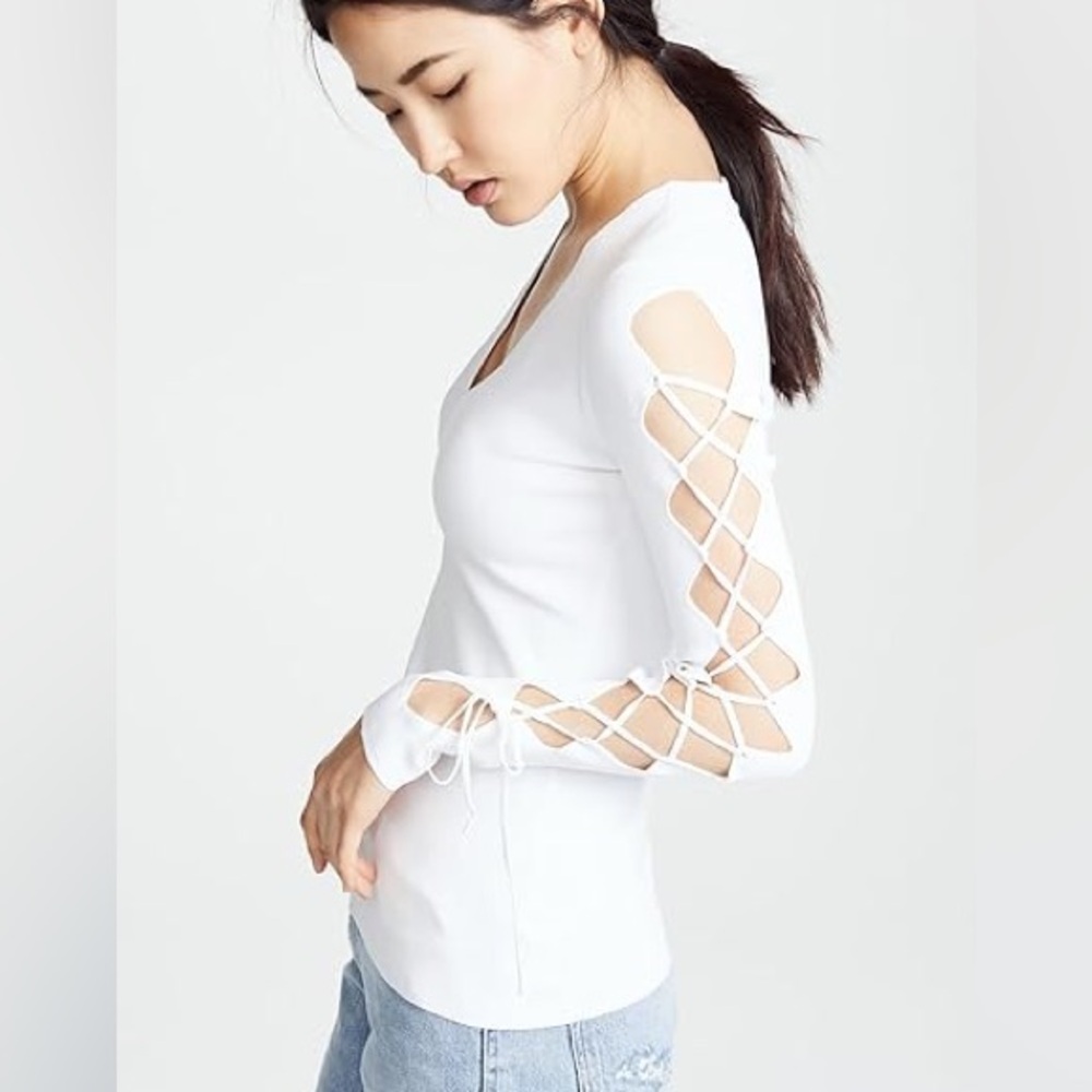 Bailey 44 White Long Sleeve Lace-Up Top